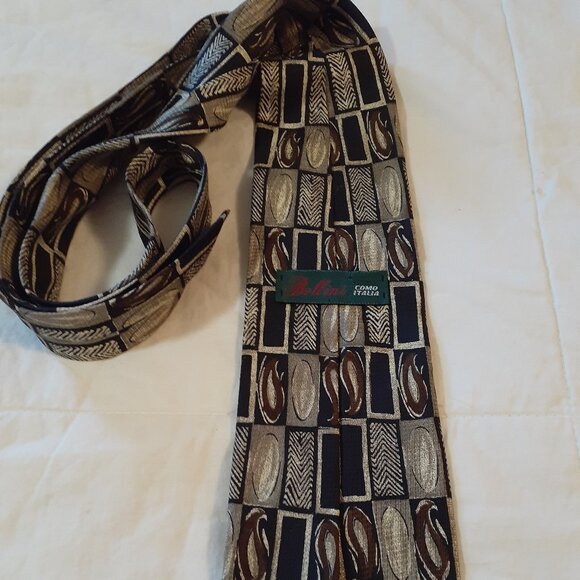 Bellini Como Italia Men's Vintage Silk Tie, Beige, Brown, Black - Picture 3 of 4